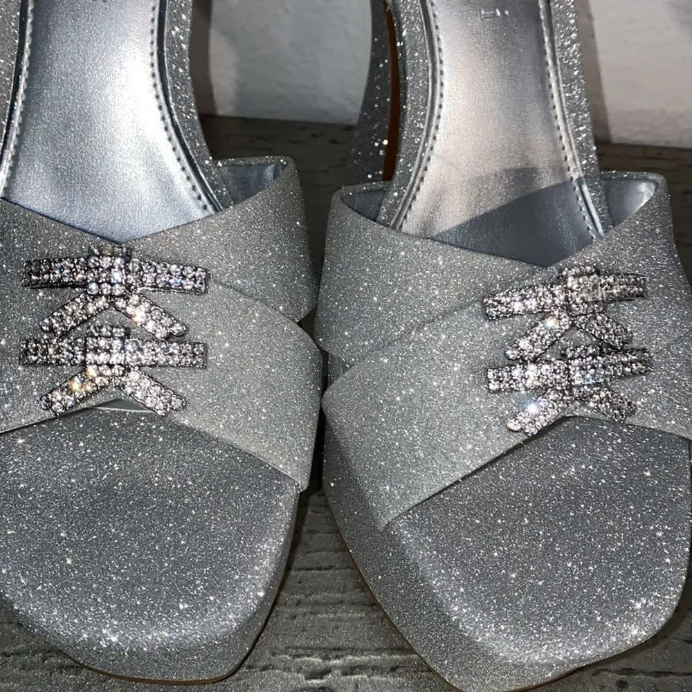 Gianni Bini Glitter Rhinestone Bow Platform Sandals - Picture 6 of 10